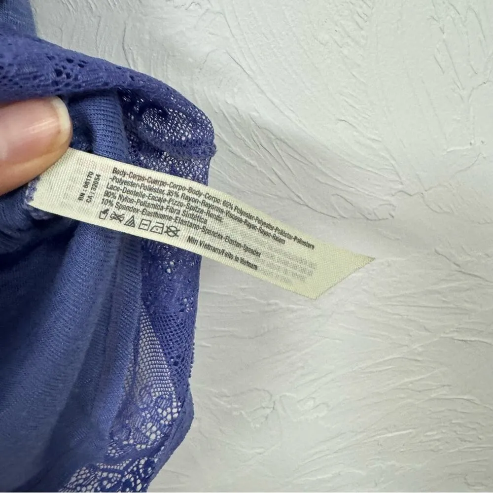 Free People Intimately Purplish Blue Short Sleeve Tee Shirt Womens XS Lace Trim - Image 4