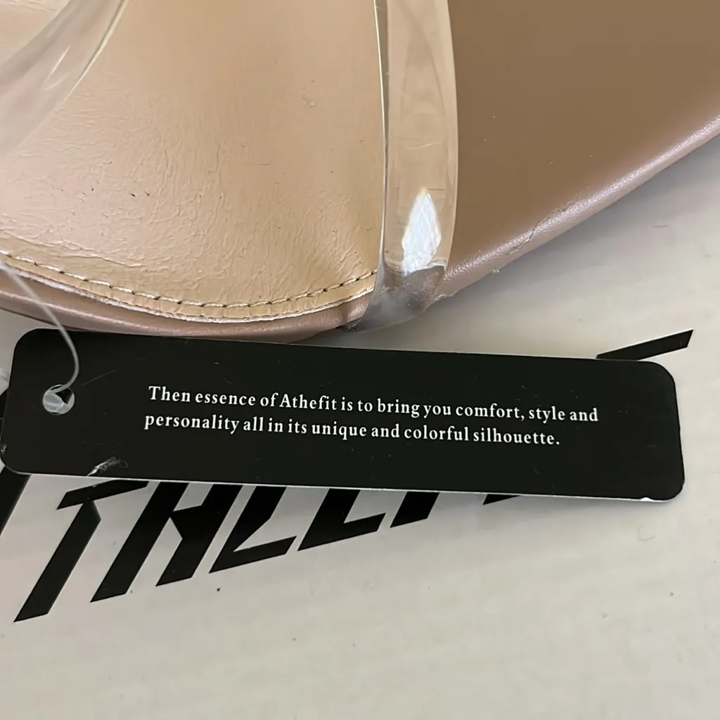 Athlefit square toe chunky block heel sandals, with clear double straps Tan Size 9 - Image 3