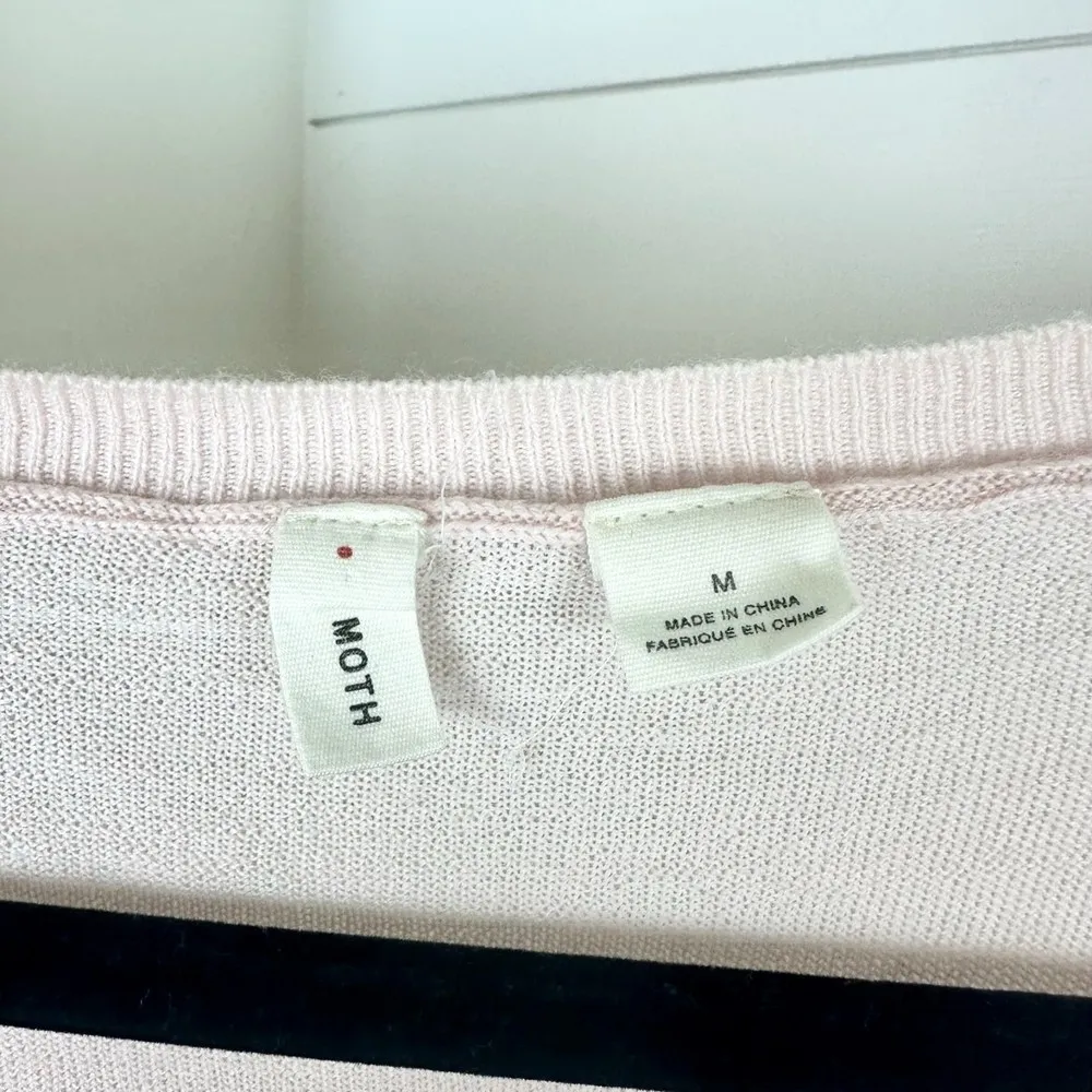 Anthro Moth Clare V-Neck Merino Wool Dolman Sleeve Sweater Lt Pink Size Medium - Image 5