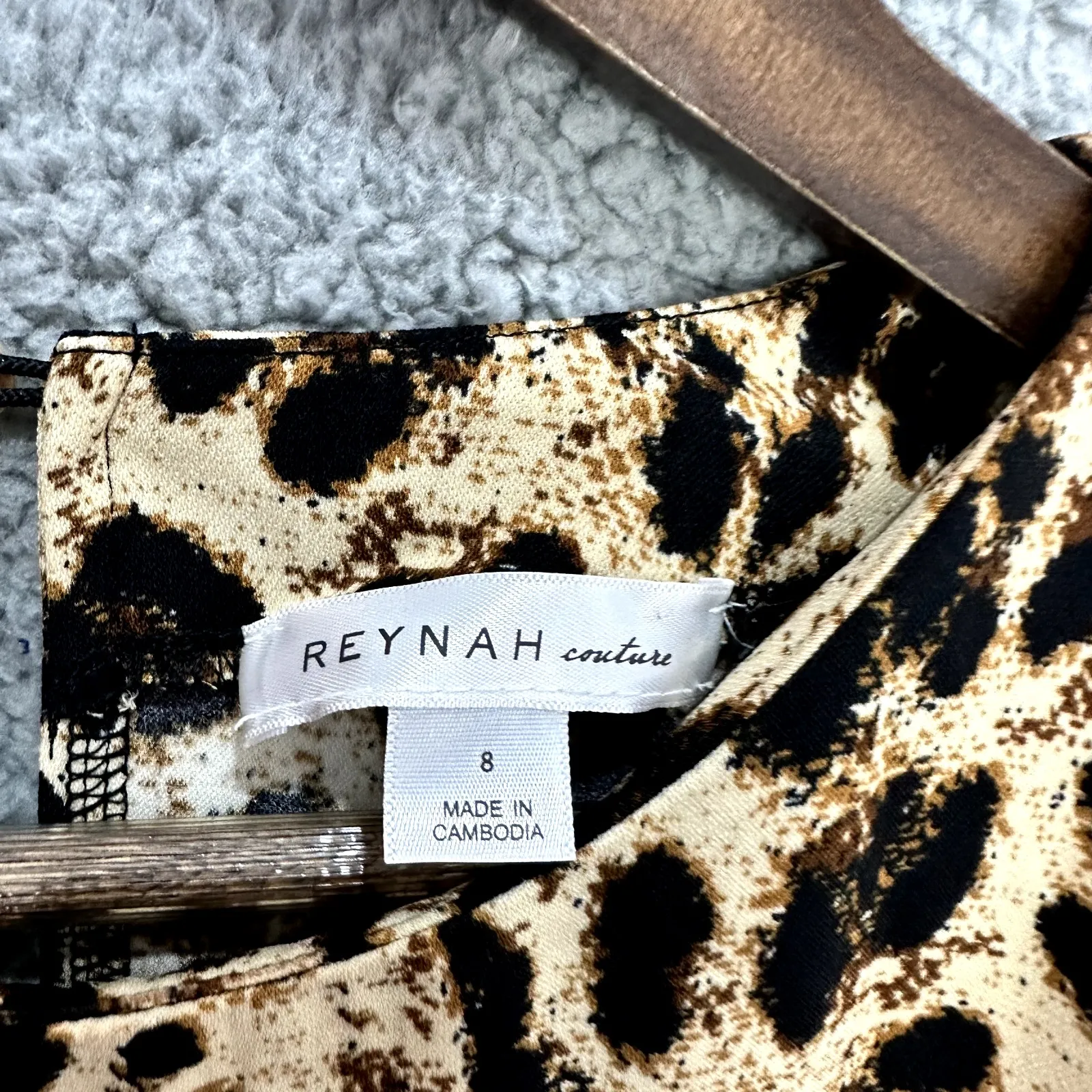 Reynah Couture Dress 8 Leopard Print Retro Glam Mob Wife Aesthetic Y2K Party Brown - Image 2