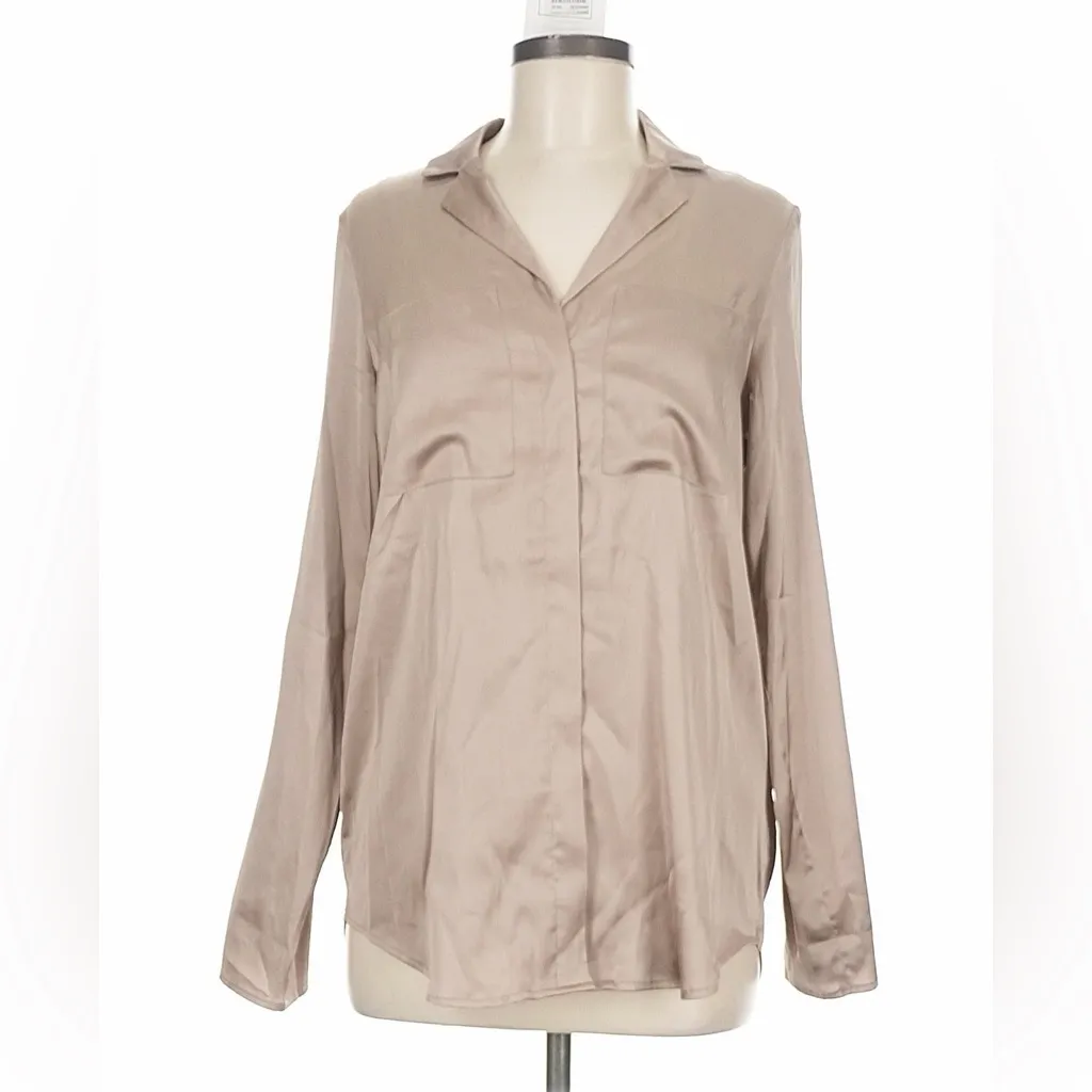 Joseph Ribkoff NWT Women's Taupe Career Satin Button Down Blouse MED - Image 4