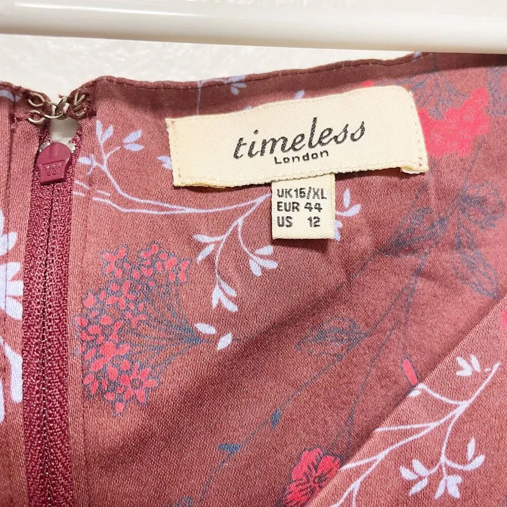 New! Timeless London Red Short Sleeve Floral Dress Size 12 - Image 9