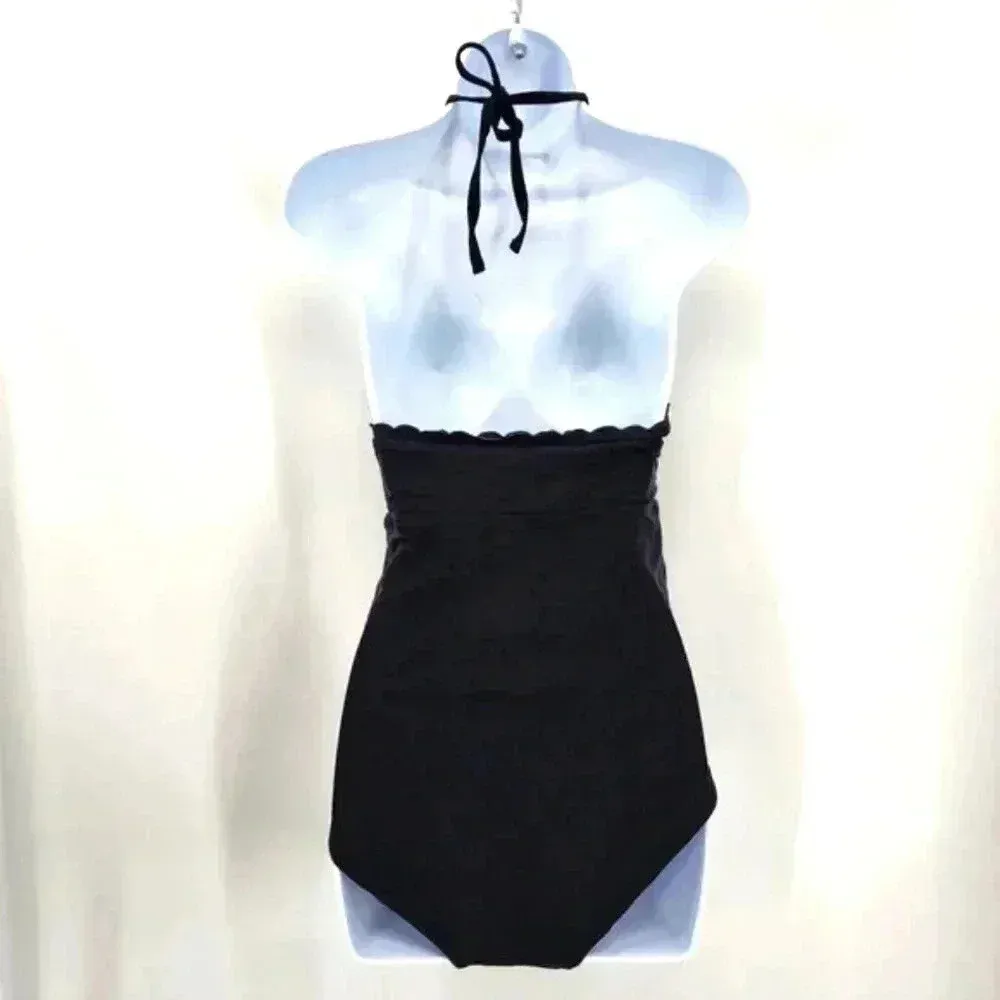 Kona‎ Sol Black Scalloped Swimwear Swim Suit Bathing Suit One Piece Size Small - Image 2