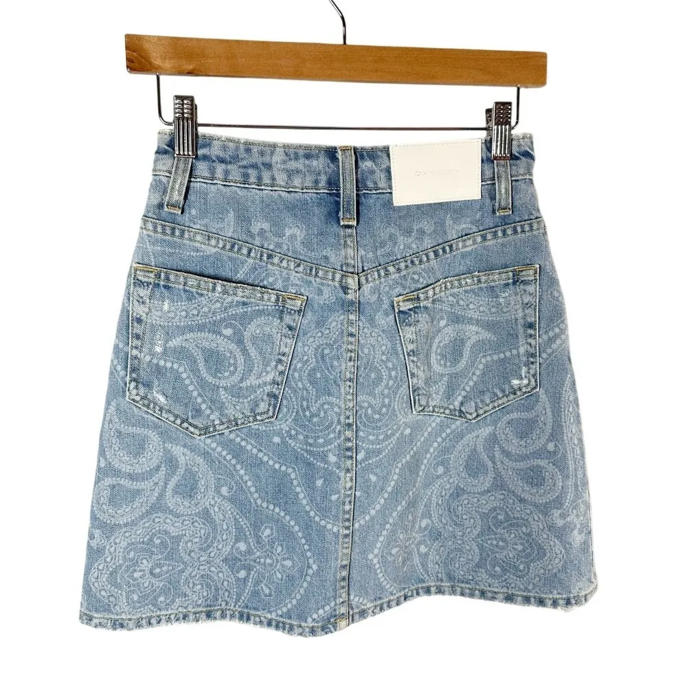 Jonathan Simkhai Indigo Blue Denim Paisley Print Mini Jean Skirt Size 24 - Image 3