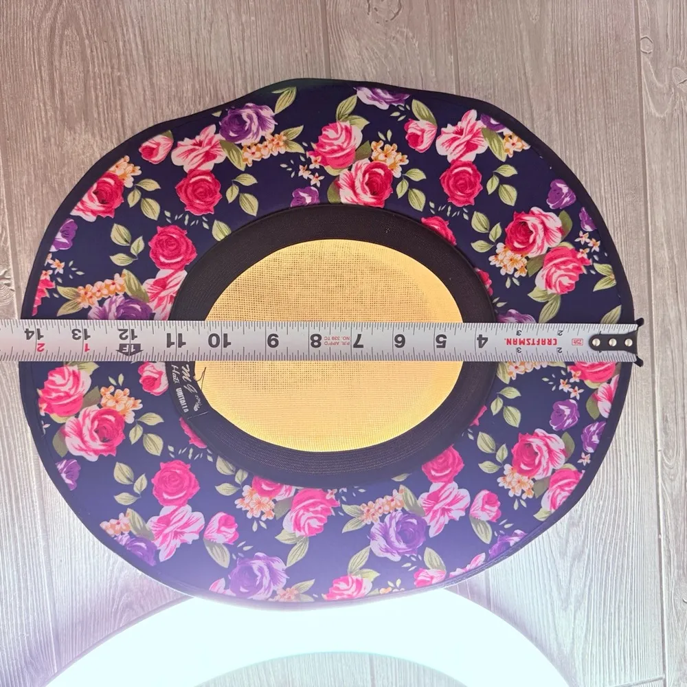 EMG sombrero hat woven floral fabric beach hat cute summer accessory hat sun hat Blue - Image 8