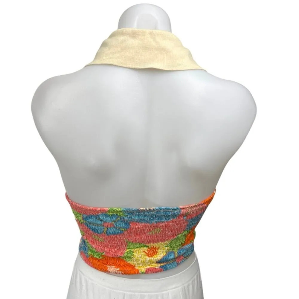 Zara Multicolor Floral Sleeveless Halter Smocked Cami Camisole Crop Tank Top M - Image 2