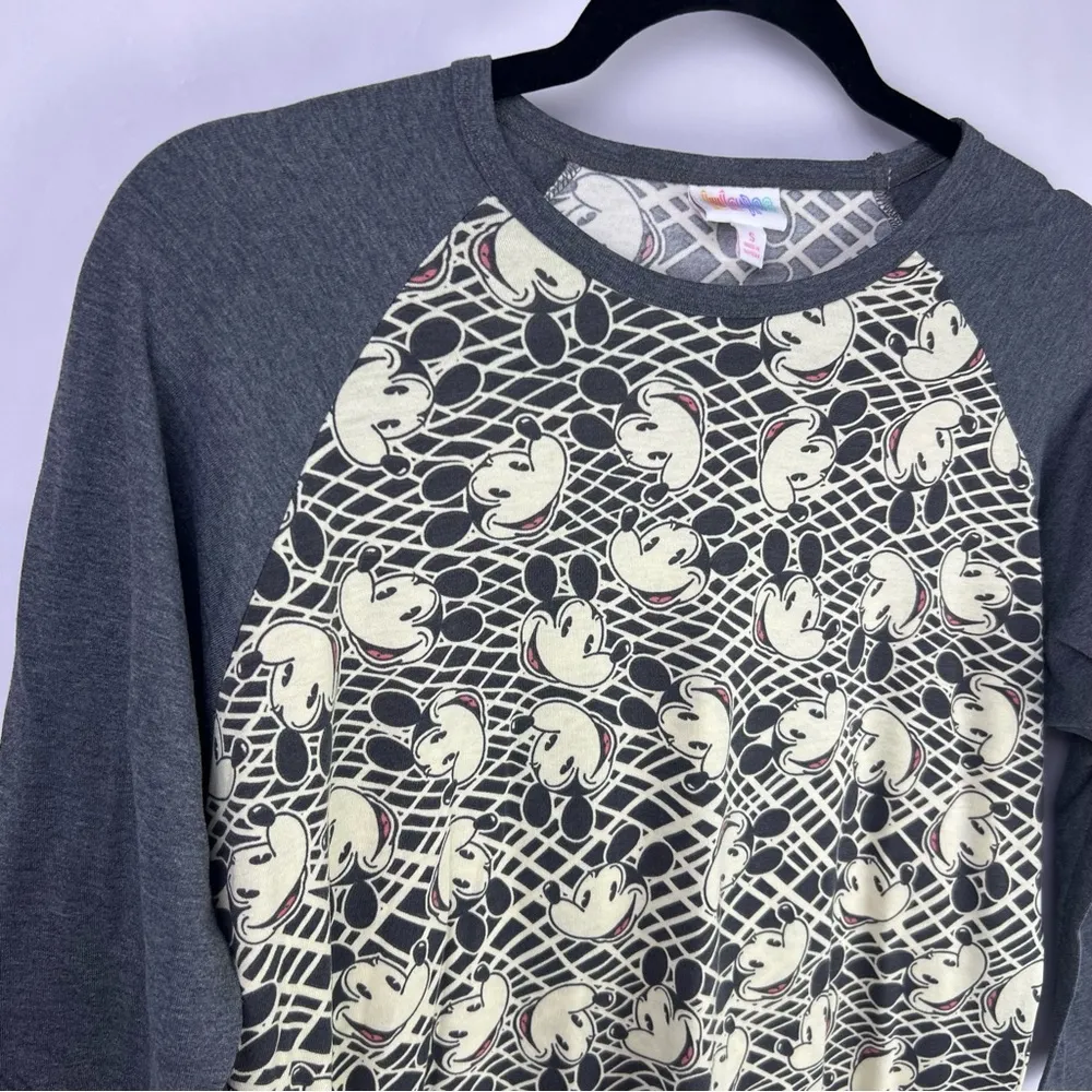 LuLaRoe Disney Randy Shirt Mickey Mouse Gray Raglan 3/4 Sleeve Tee S - Image 3