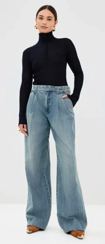 Zimmermann Illustration Pleated Wide Leg Jeans Neptune Blue AU 4 US 12 NWT - Image 1