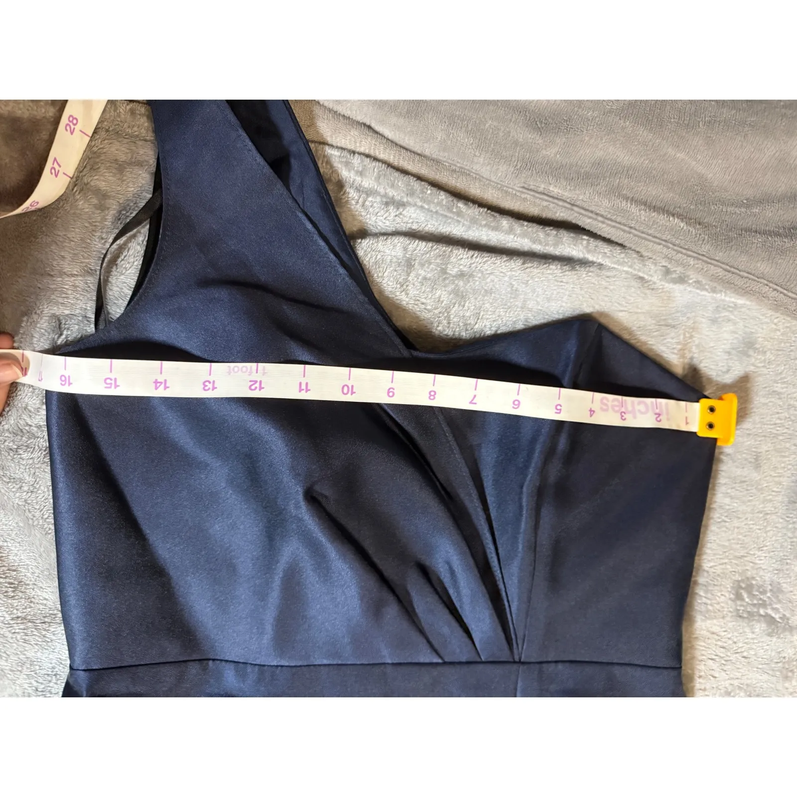 NWOT Alfred Sung SZ 6 Midnight Navy Blue Dress‎ One Shoulder Satin Trumpet Gown - Image 6