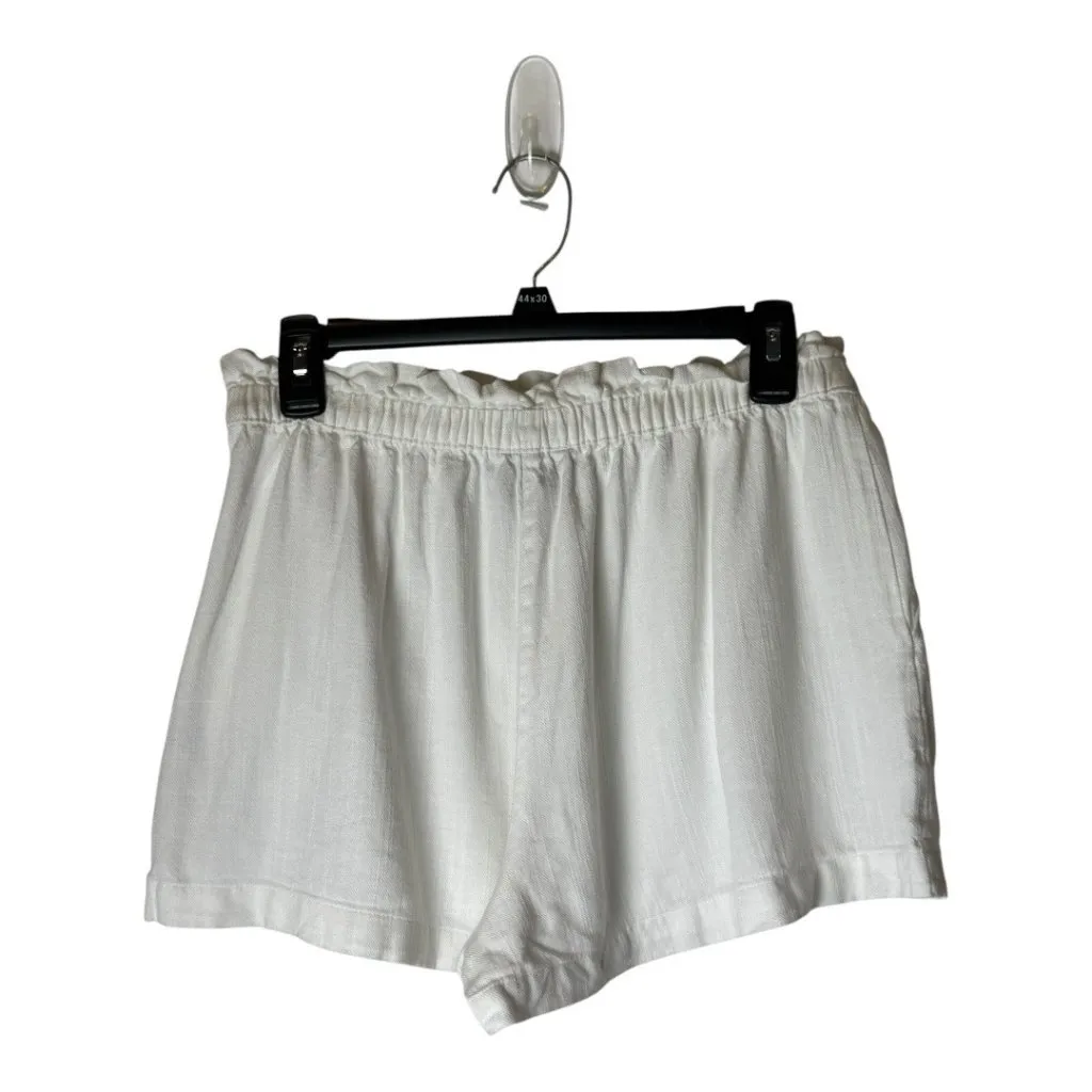 Asos Design Shorts Women 6 White Linen Blend Elastic Waist Ruffle Waist Preppy - Image 3