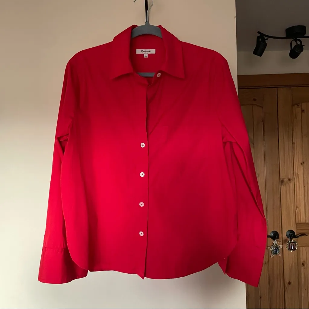 Madewell Red Cotton Oversized Collared Button Down Shirt Small - Image 2