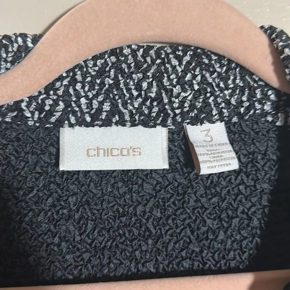 Chicos Lightweight Button Down Textured Black and White‎ Jacket | 3 - Image 5