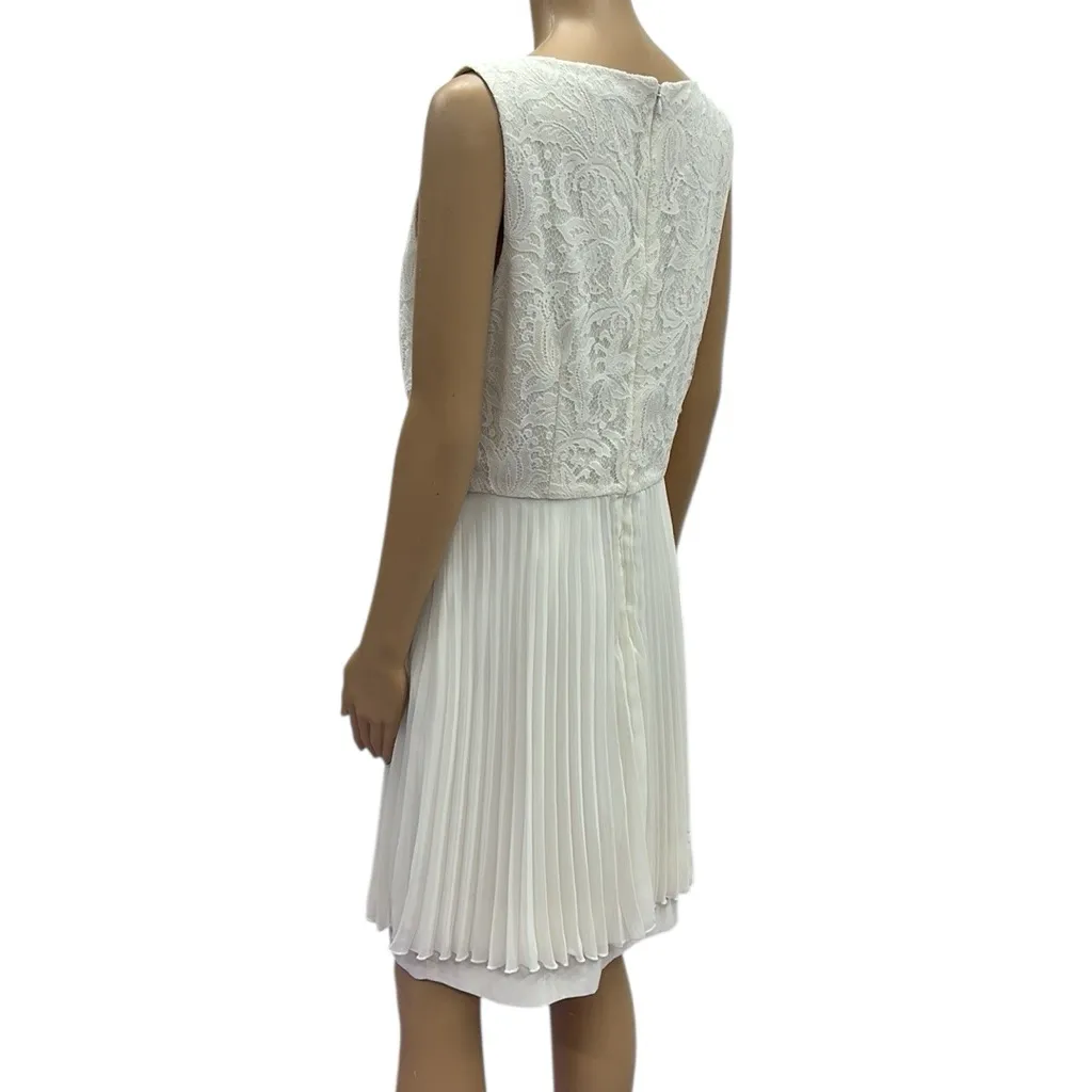 Gianni Bini Off White Cream Lace Pleated Zip Back Sleeveless Cocktail Dress 10 - Image 5