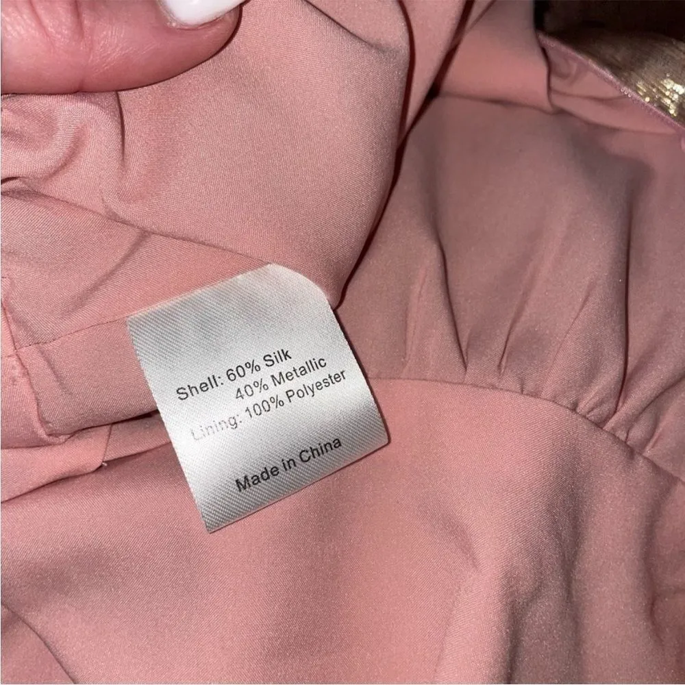 MILLY Women's Metallic Lurex Silk blend Chiffon Lauren Top pink waist tie SZ 6 - Image 9