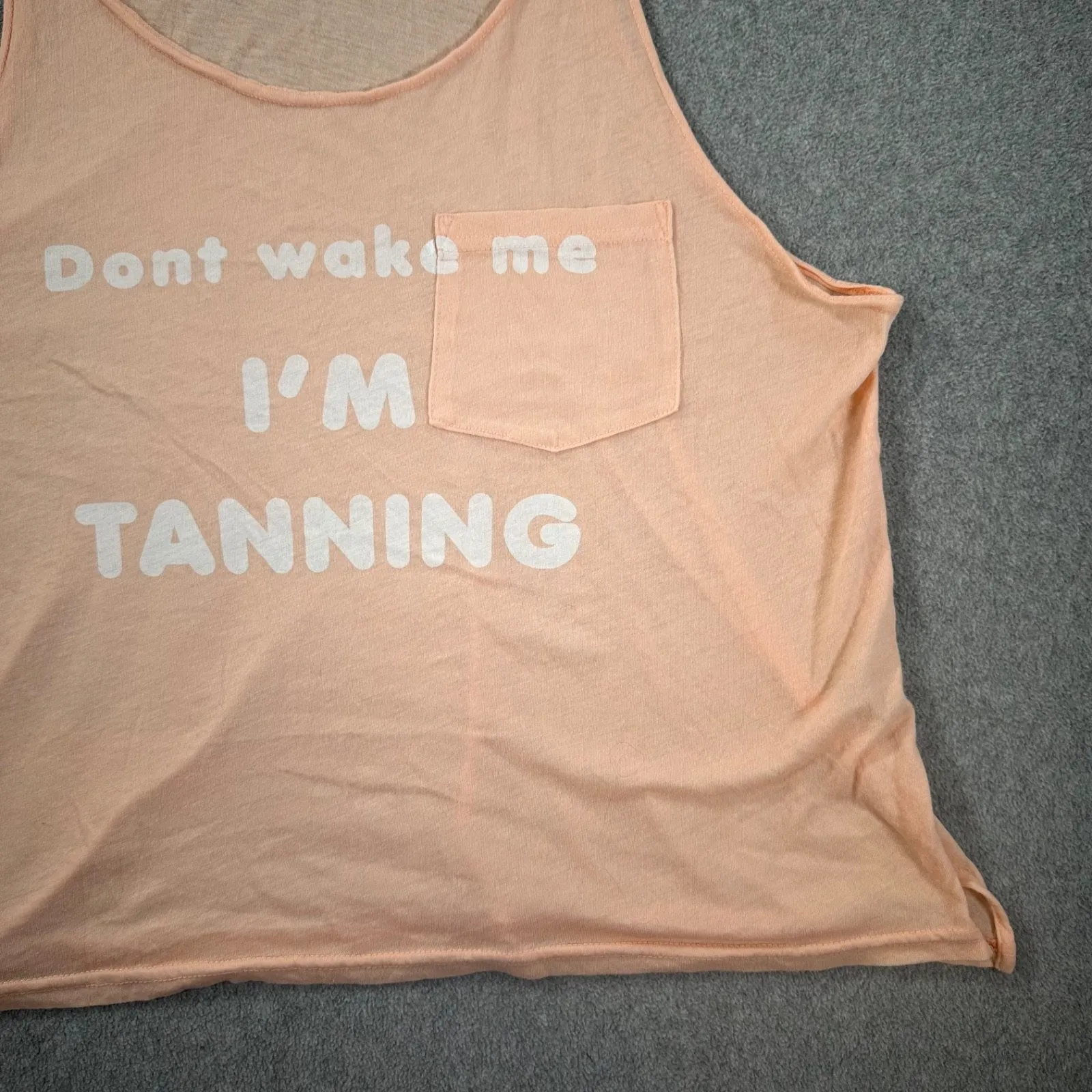 WildFox Swim Pocket Tank Top Don't Wake Me I'm Tanning Women's Large Peach Beach - Image 4