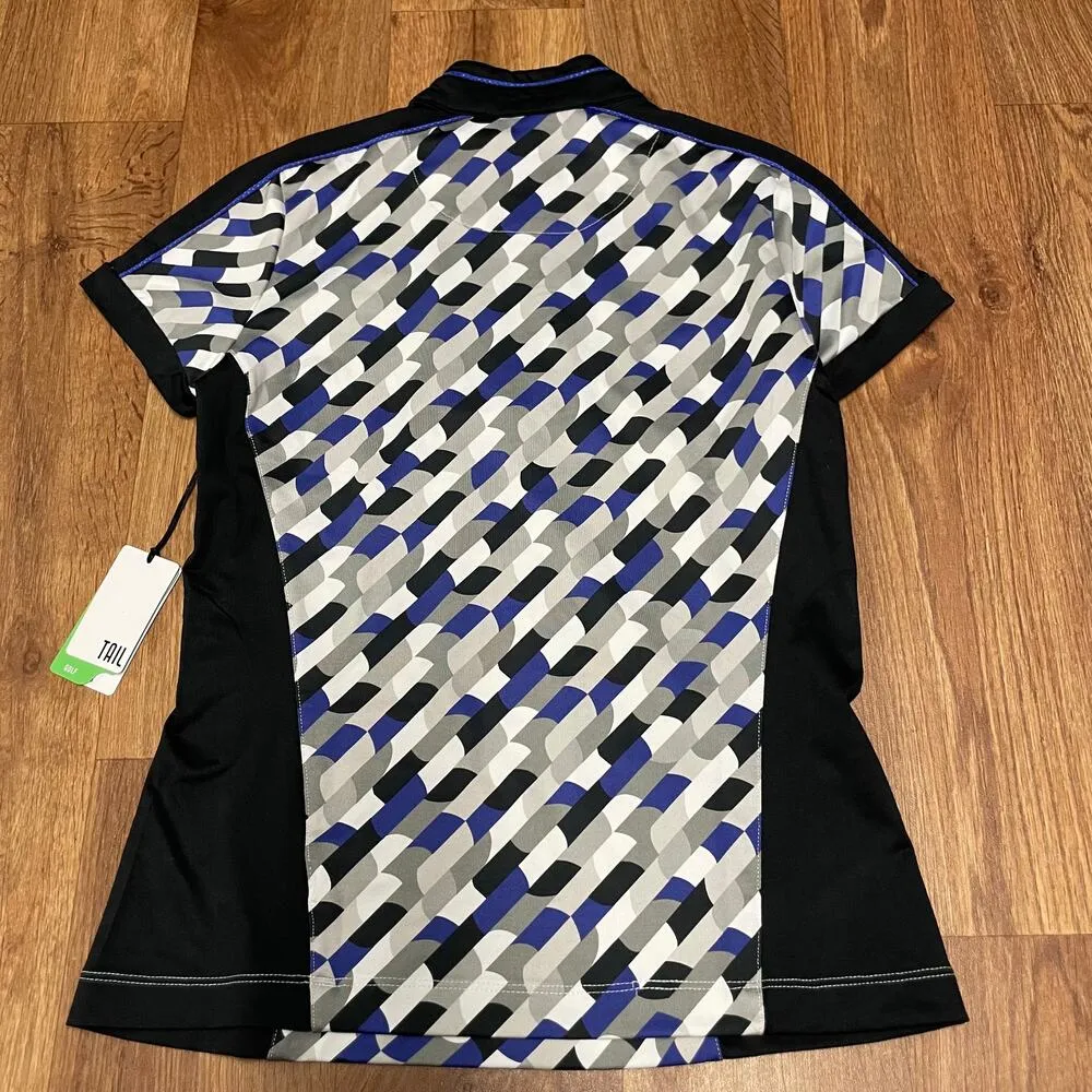 Tail Meredith Mock Neck Zip Short Sleeve Golf Top Half Moon Print Womens Size XS Black - Image 2