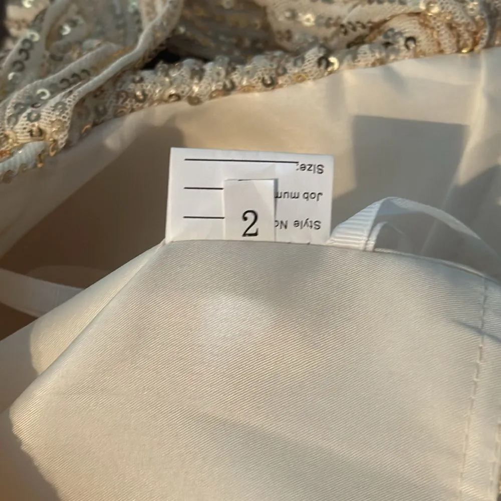 Women’s Gold Sequined Off the Shoulder Prom Party Dress Leg Slit Zip Back Size 2 - Image 12