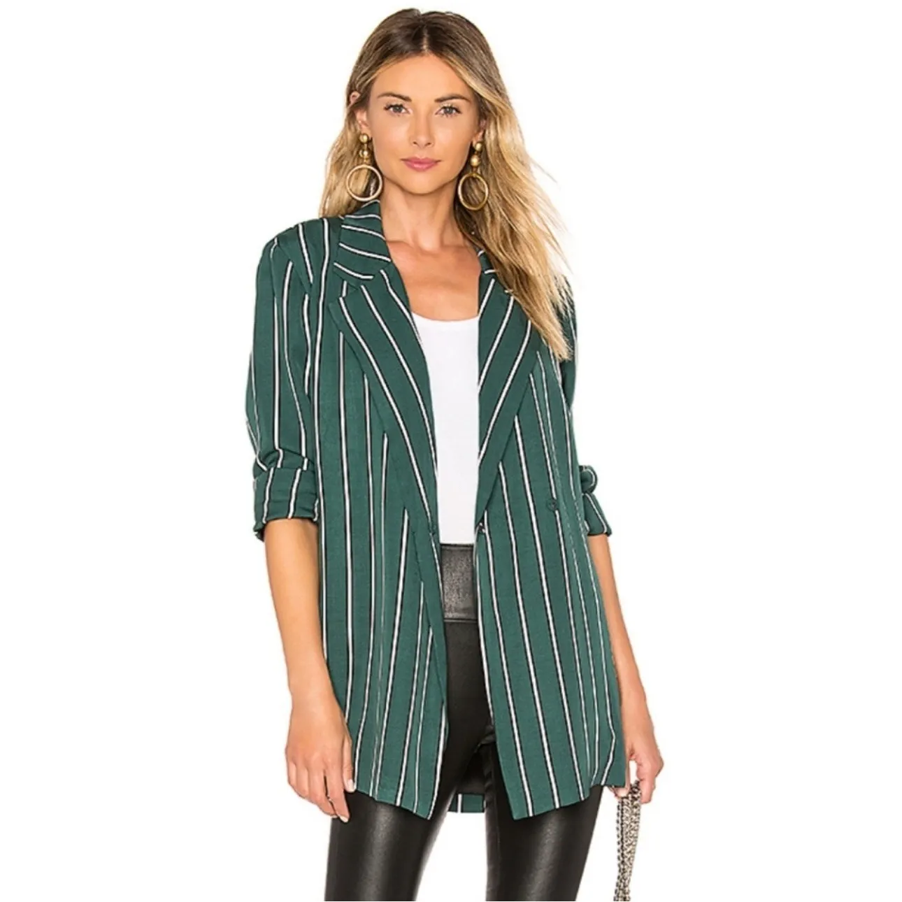 REVOLVE L'Academie Erin Blazer Jacket Green Striped Size Small - Image 2