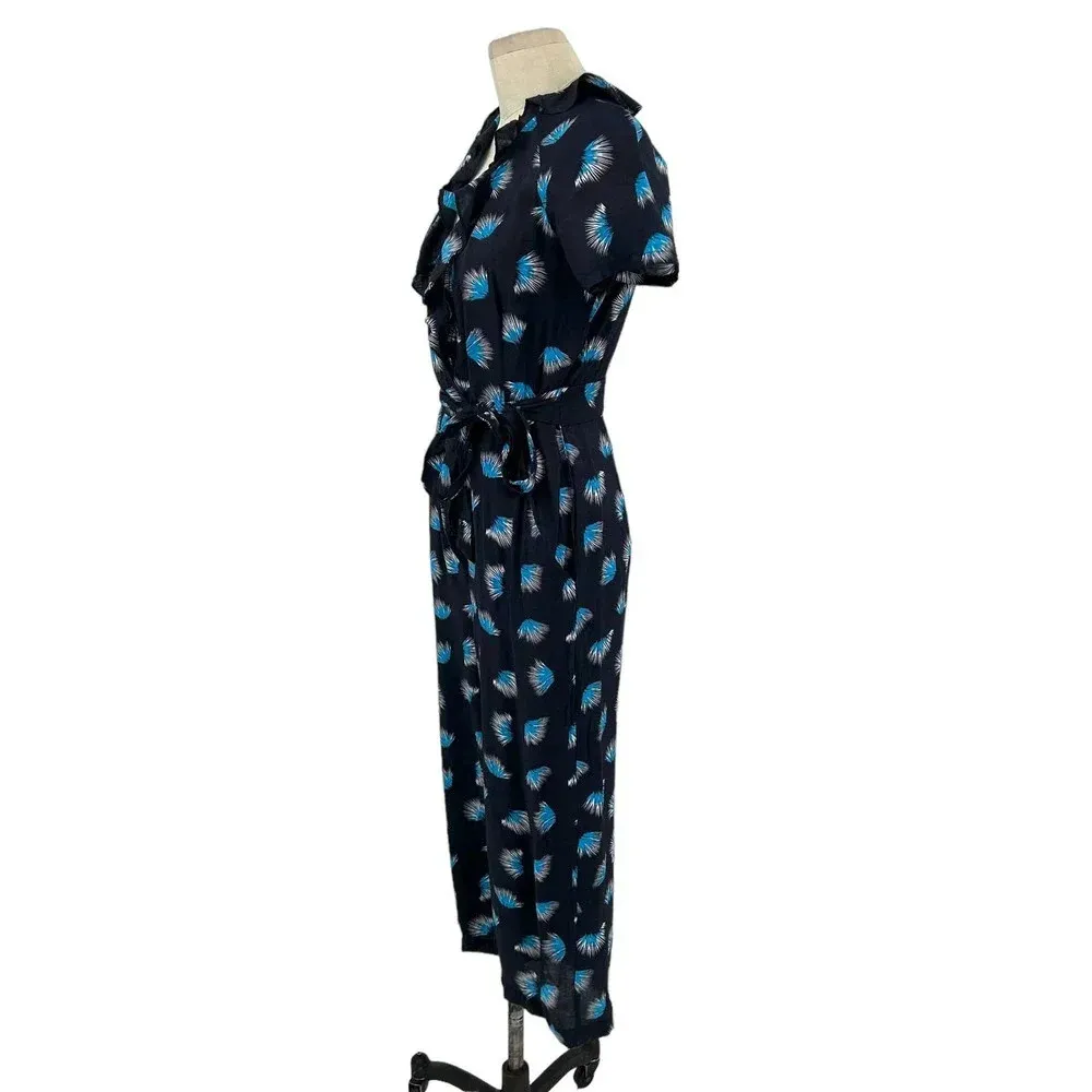 Whistles Coral Print Frill‎ Jumpsuit Black Blue Size US 4 - Image 7
