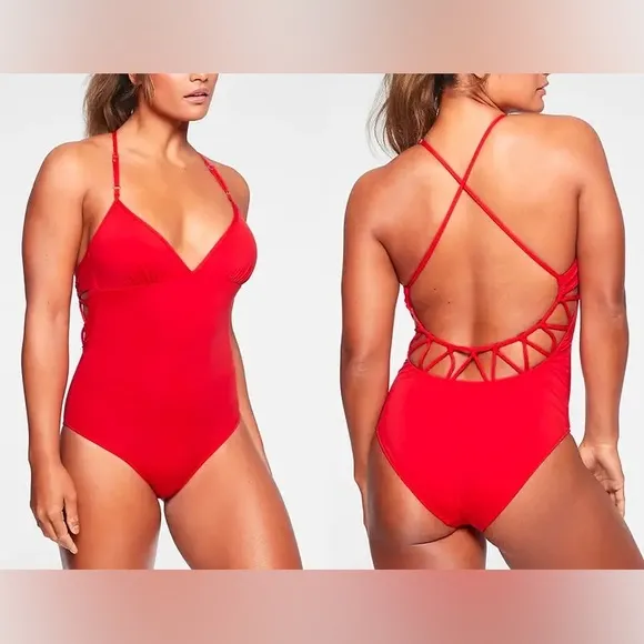 Athleta swimsuit one piece loop back in red sz S - Image 2