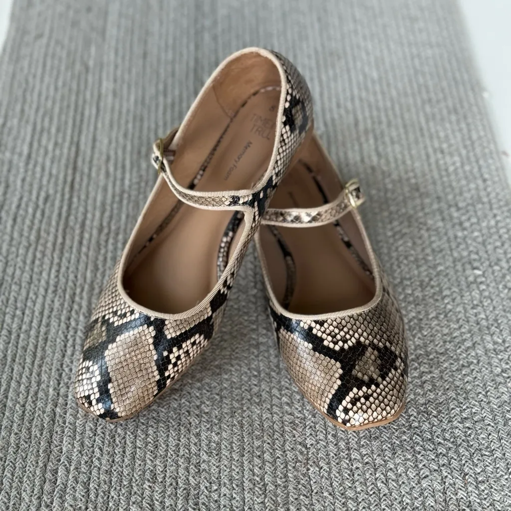 Time and Tru Black Brown White Snakeskin Square Toe Maryjane Ballet Flats Sz 8 - Image 7