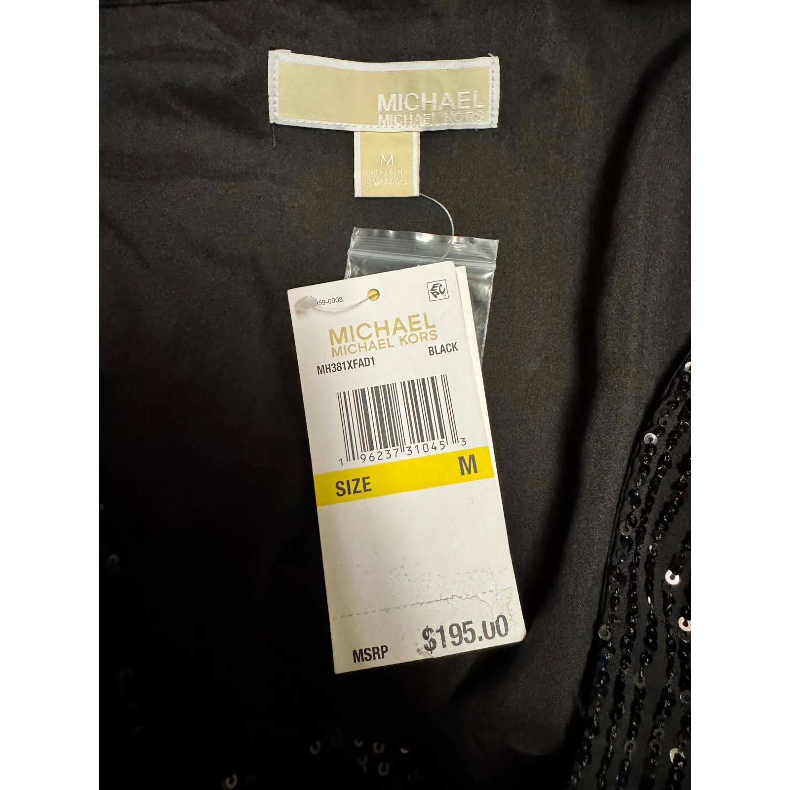 MICHAEL Michael Kors Black Sequin V Neck Long Sleeve Smocked Waist Dress M Size M - Image 7