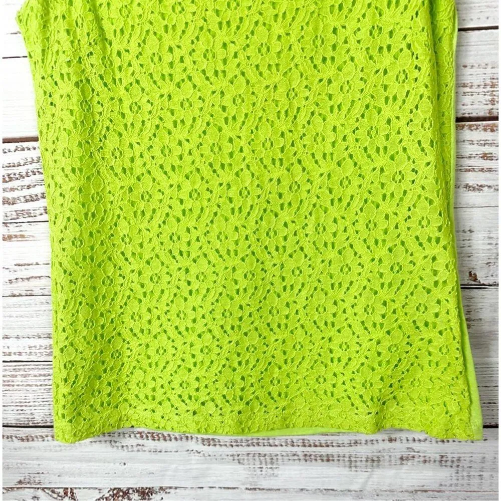 Banana Republic Women's Lace Sleeveless Floral Tank Top Neon Green XS - Image 3
