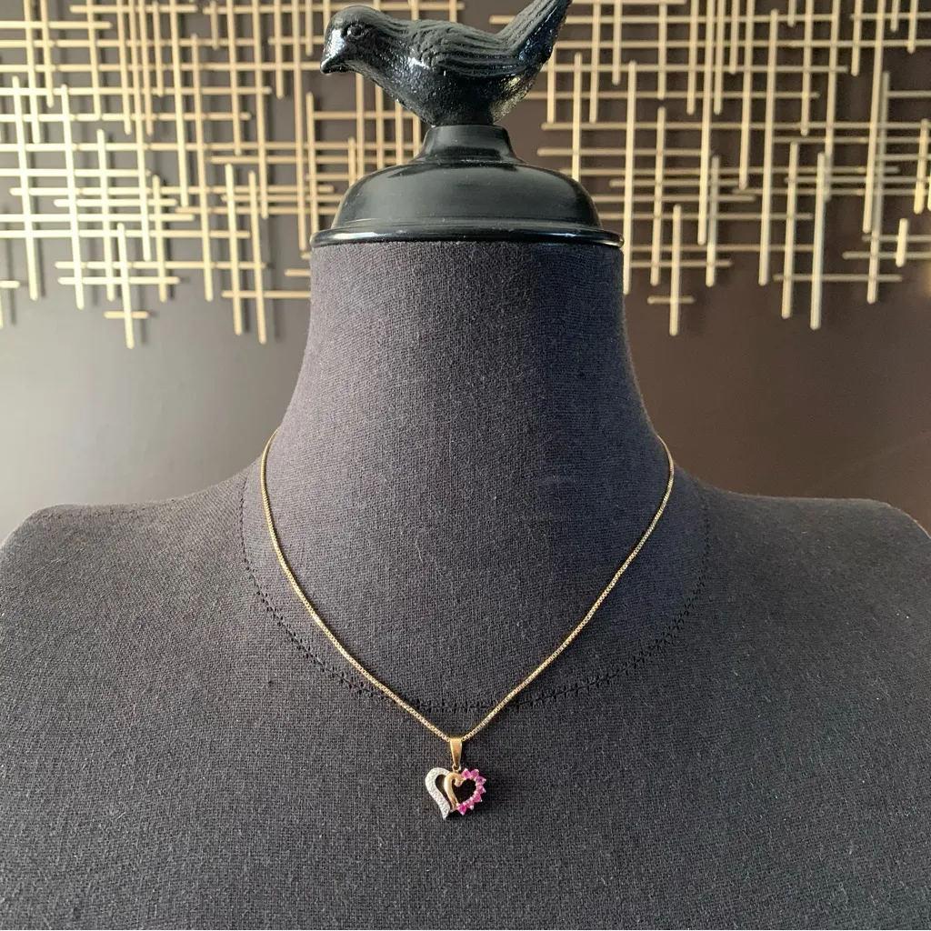 Gold Vermeil Sterling Silver Heart Pendant Necklace Genuine Ruby 17.5” 925 RSE - Image 10