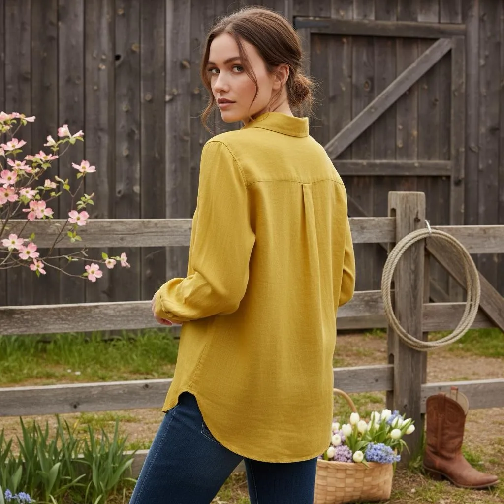 LOFT Cotton Blend Voile Buttondown Shirt Blouse Top Yellow Collared Sz Large - Image 15