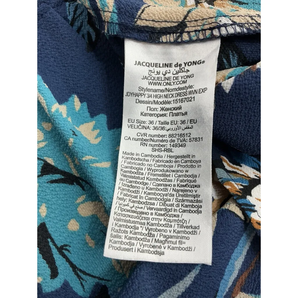 Womans Jacqueline de Yong Happy Midi Smock Dress Eu 36 Us 6 Blue Floral - Image 4