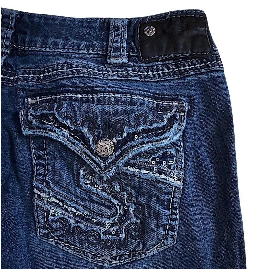 Silver Jeans Co Womens Suki Flap Capris Dark Wash Embroidered Sequin Curvy - Image 7