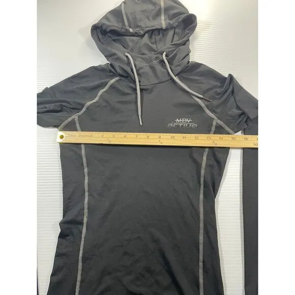MDV active Black Hooded Athletic Jacket‎ Performance Running Workout Top XS - Image 3