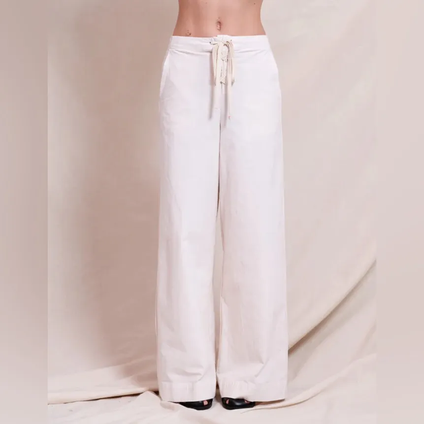 Sundry Lace Up Wide Leg Pants Beach Coastal Resort Cotton Oyster NWT $138 Size L - Image 11