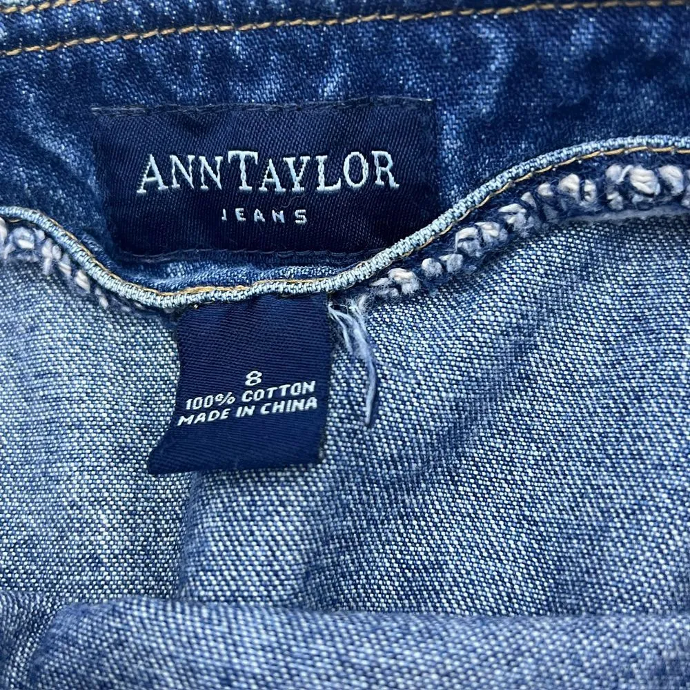 Ann Taylor A-Line Denim Skirt with Side Slit Medium Wash Vintage Style Womens‎ 8 - Image 8