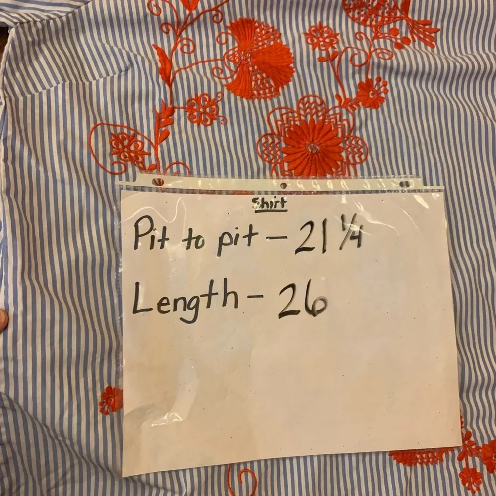 Crown & Ivy top Large Blue White Red Pullover Stripes Embroidered Bell Sleeves - Image 5