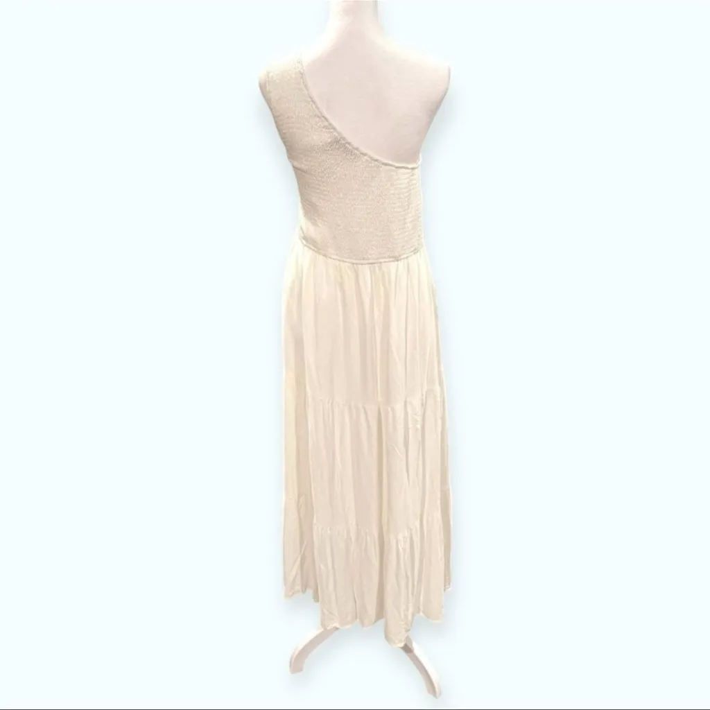 ZESICA One Shoulder Smocked Boho White Midi Dress - Image 3