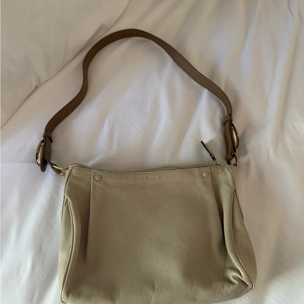Chloe Cream Brown Stone Detailing Bag Purse Leather Quiet Luxury - Image 6