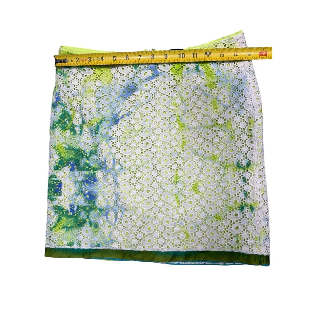 Elie Tahari Green Eyelet Embroidered Cotton Skirt Size 6 - Image 4