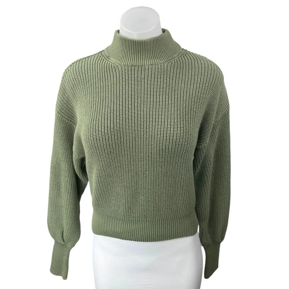 NA-KD Green Chunky Knit Balloon Long Sleeve High Neck Pullover Sweater Top Sz S - Image 5
