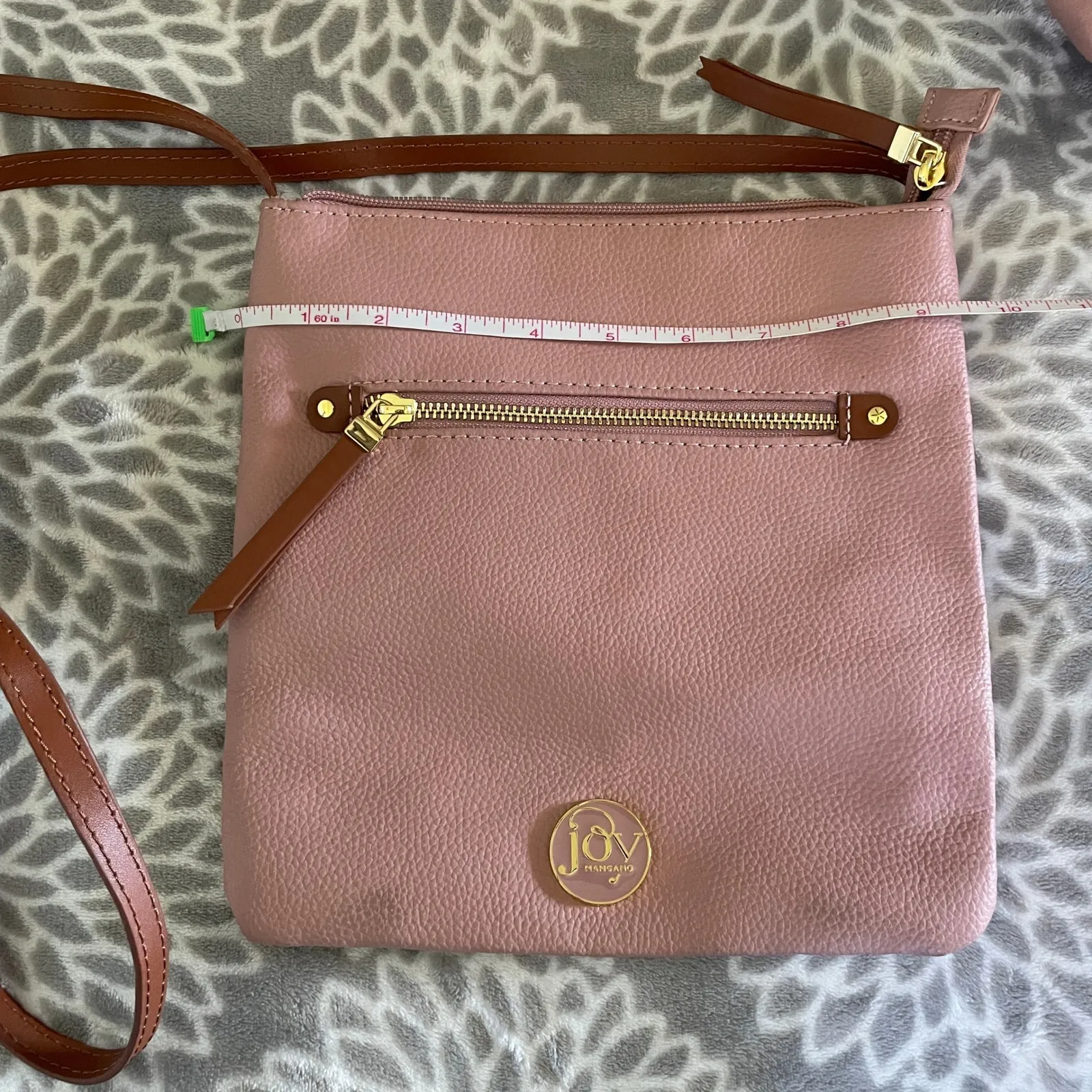 Joy Handbag Pink 100% Leather Crossbody Bag Gold Tone Zipper Front Pocket Pastel - Image 4