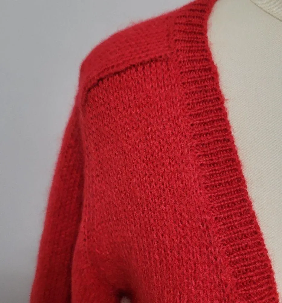 15 Vintage Penbrooke Lane red boyfriend mohair blend cardigan size large - Image 2