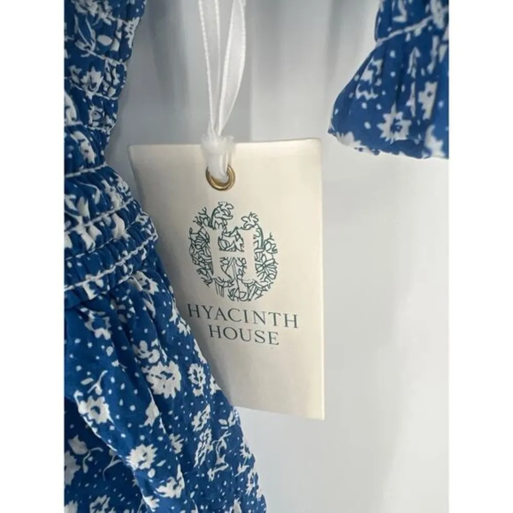 Hyacinth House Pai Mini Dress XL NWT Blue Ditsy Floral Cotton Smocked Puff Sleev - Image 7
