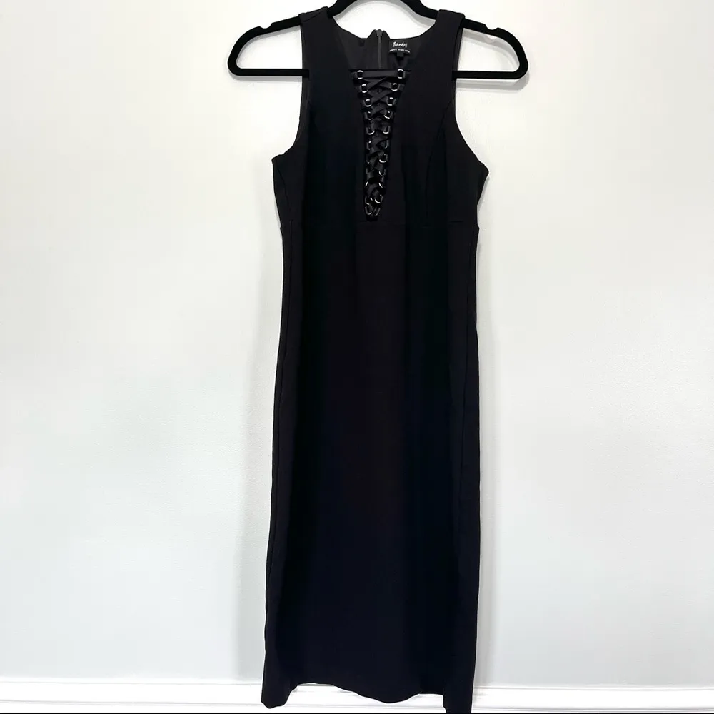 Black Front Lace Up Sleeveless Sheath Midi Dress Size 8 - Image 3