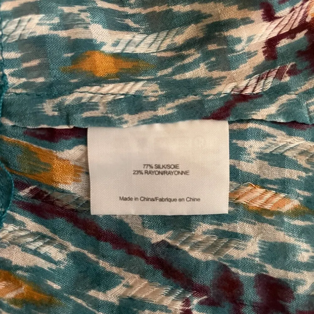 Tory Burch Women 10 Blue Orange Ikat Boho Print Blouse Silk Layered Ruffle - Image 11