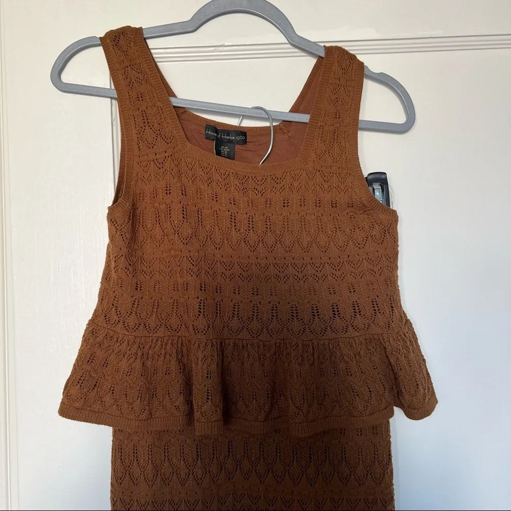 House of Harlow 1960 Brown 2-Piece Crochet Tank Top & Ruffle Hem Maxi Skirt NWT - Image 2