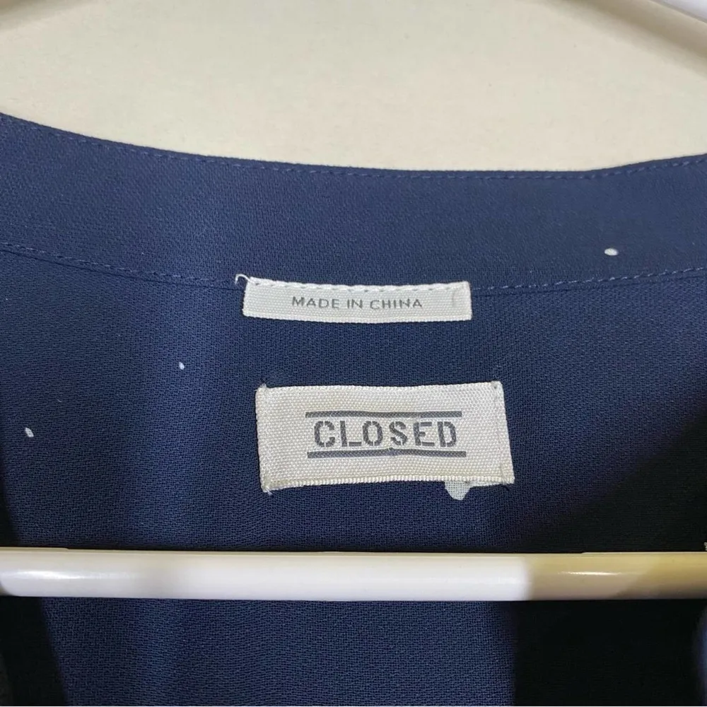 Closed Navy Blue Splatter Dot Print Blouse - Image 9