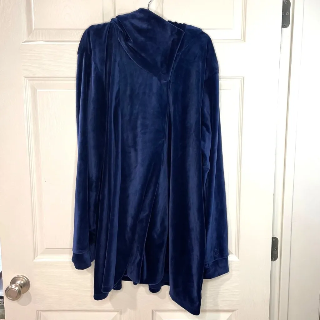 Cuddl Duds Hooded Wrap Women's Size XL Double Plush Velour Navy Thumbholes Snap - Image 2