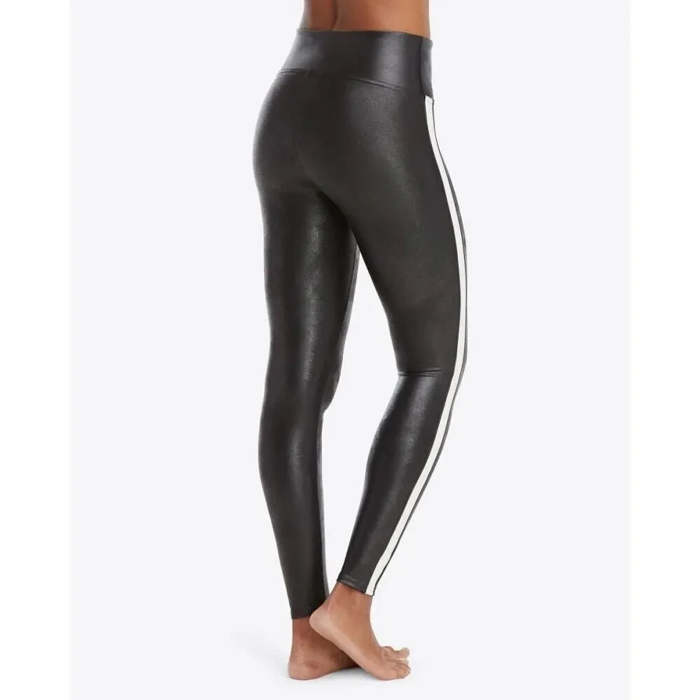 Spanx - Faux Leather Stripe Legging in Very Black/White Size XS - Image 3