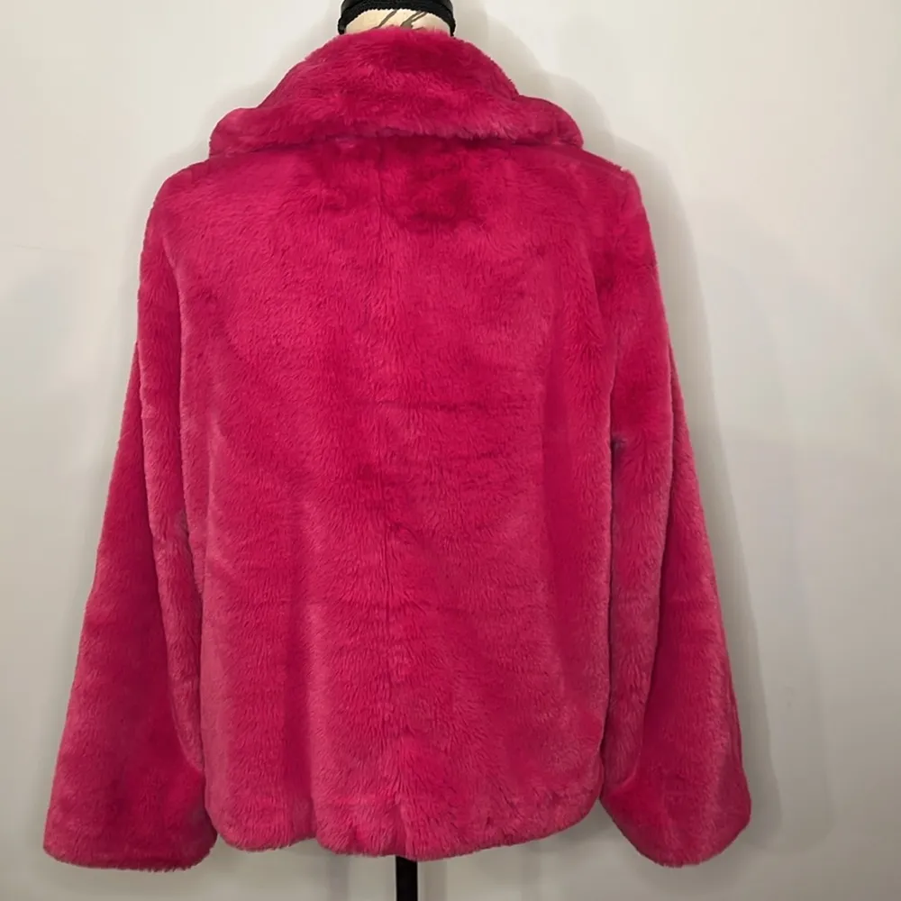 plush faux fur moto asymmetrical jacket fuchsia L - Image 4
