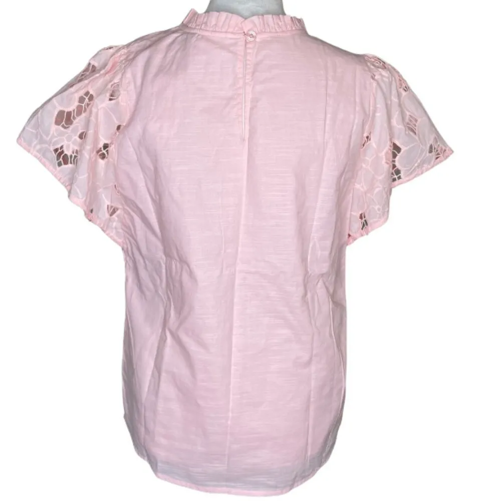 Mira Eyelet Women's Lace Embroidered Floral Top Blouse Shirt Cottagecore Small Pink - Image 3